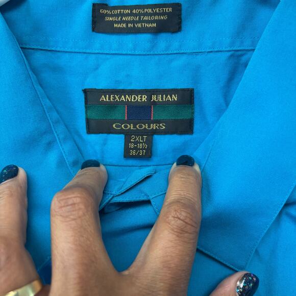 Alexander Julian Colours 2XLT Shirt Button Down Blue Single Needle Tailoring - Picture 5 of 7